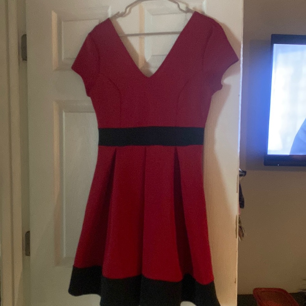 Red and black mid dress.